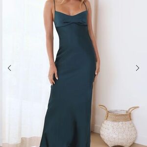 Teal Blue Satin Gown Bridesmaid Dress